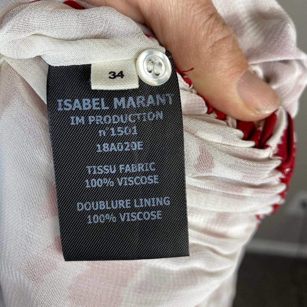 Isabel Etoile Marant Dress White Red Ruffle Long Sleeve Mini Dress Size 2 NWT - Picture 12 of 14